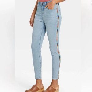 Knox Rose Embroidered Denim Pants Stretch Skinny Jeans Colorful Geometric XL 16